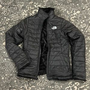 Girls Black reversible North Face coat